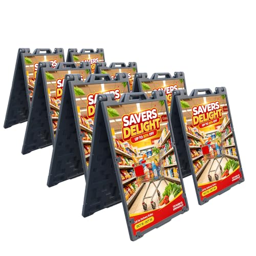 24"x36" Double-Sided A-Frame Sign Board – Heavy Duty Outdoor Sandwich Board with Sand Fill Holes, Portable Folding Weatherproof Poster Frame for Sidewalk & Street Advertising (8 Pack)