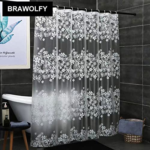 Brawolfy Frosted Floral Elegant Shower Stall Curtain Liner, Heavy Duty 7G Eva Shower Liner, White Plastic Weighted Liners & Hooks,No Chemical Smell, No Odors （W 71" X H 71" #TOP2