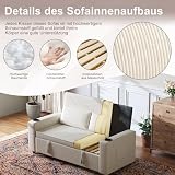 JUMMICO Schlafsofa 2 Sitzer klein Sofa mit Schlaffunktion Schlafcouch Ausziehbar mit Kissen Couch Cord-Bezug mit Getränkehalter Klappsofa Für Wohnzimmer Schlafzimmer,69 x 141 x 88 cm,Beige