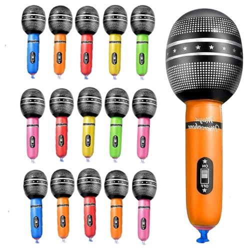 DNTHYRIN 16 Pcs Inflatable Microphone Inflatable Microphones for Parties Rock Star Theme Singing Accessories Stage Performance Props for Party Supplies Birthdays Carnivals Events Photo Booth Decor