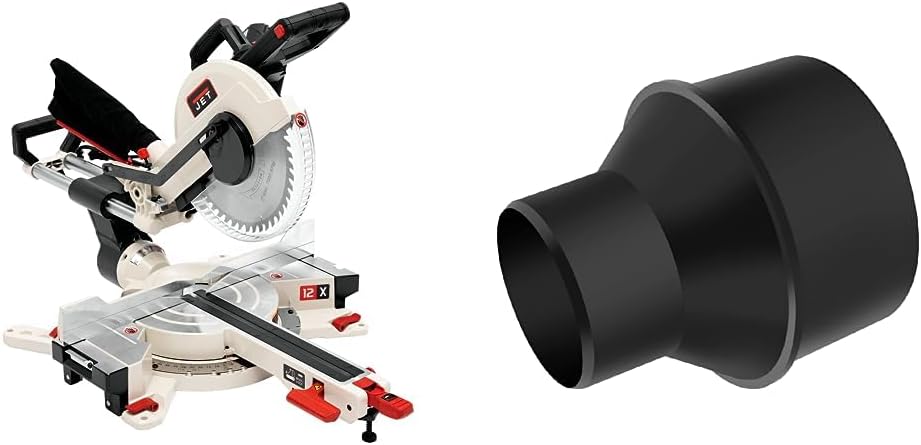 JET JMS-12X, 12-Inch Dual-Bevel Compound Miter Saw (707212) and POWERTEC 4-Inch to 2-1/2-Inch Dust Collection Hose Reducer