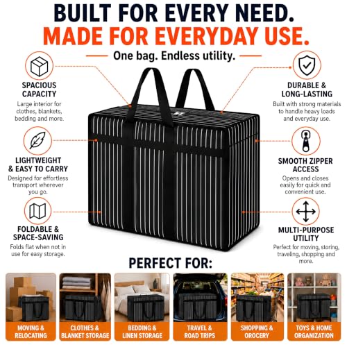Image of PulGos Pack - 1 Extra Large Storage Bag| Heavy Duty Big Bag for Clothes| Sturdy Handle Storage Organizer| Double Zipper Bag for cloth| Reusable Shopper Bag| Ideal for Organizing, Travel, and Storage
