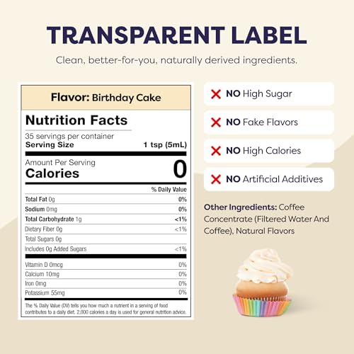 Image of Javvy Cold Brew Coffee Concentrate Instant Coffee, Birthday Cake | 100% Real Coffee, 0g Sugar, No Artificial Flavors, 60-80mg Caffeine per Serving, Gluten Free, Makes Hot or Iced Coffee