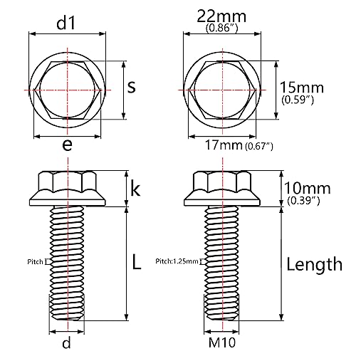 Image of Ti Screws M10 x 20 25 30 35 40 45 50 55 60 65 70 75 80 90 100mm 1.25 Pitch Titanium Flange Hex Bolt Pack of 4 (Gold, M10x20mm)