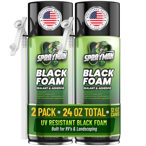Sprayman Black Waterfall Foam Sealant - (2x12oz) Expanding Polyurethane Pond Foam Sealer, UV Resistant, Water Proof Spray for Landscape & Exterior, Straw Use, 2 Pack