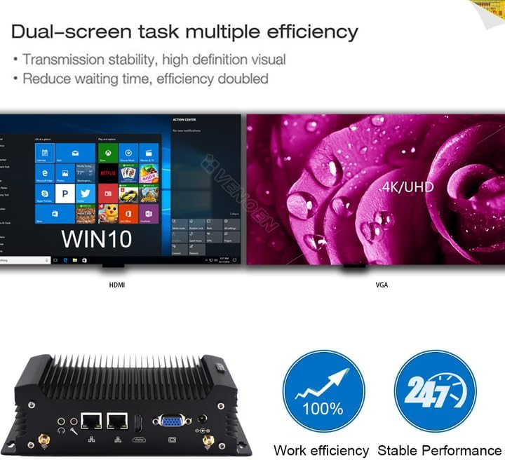 VENOEN Industrial Mini PC Core i7 4578U, Fanless PC i7 Win 10Pro, 2* RS232 COM, HD, VGA, 2* RJ45 LAN, WiFi, BT, 4G SIM Slot, 12V, 8*USB, Industrial Mini Computer Win7, 8GB DDR3L 256GB SSD