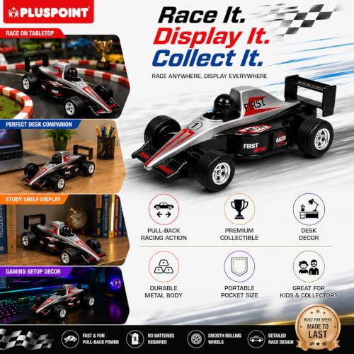 Image of PLUSPOINT F1 Racing Diecast Metal Car | Pull Back Formula Racing Car Model with Alloy Body | Mini Collectible High-Speed Racing Vehicle Toy for Kids Boys & Girls Age 3+