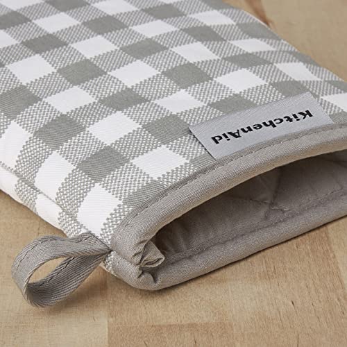 Image of KitchenAid Gingham Mini Oven Mitt 2-Pack Set, Grey, 5.5 inchx8 inch