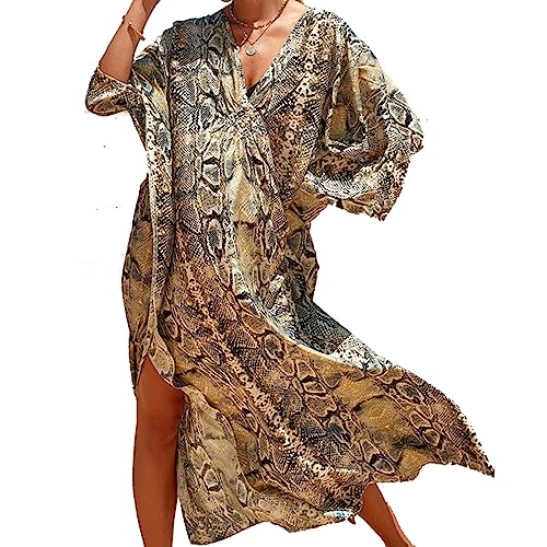 Lazz1on Bohème Kaftan Femme Grande Taille Robe de Plage Longue Pareos Eté Bikini Cover up (G)