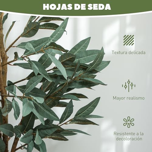 Miniatura 4 de Homcom Planta Artificial Decorativa Grande 150 Cm Laurel Artificial Planta Con Maceta Y Hojas Para Interior Verde