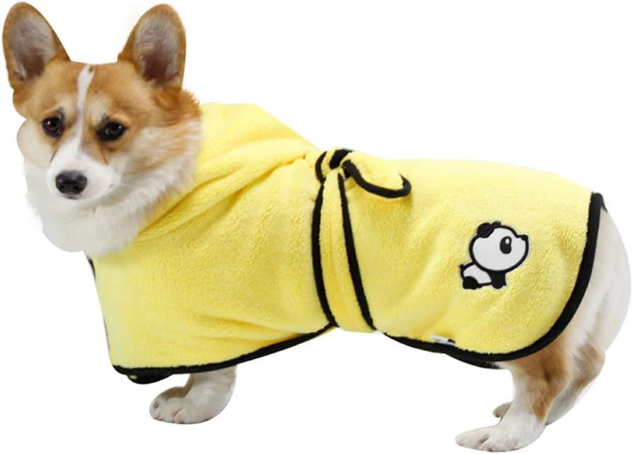 BT Bear Dog Bathrobe,Microfiber Pet Bath Towels Water-absorption Pet Bathrobe Quick Drying For Cats Puppy Small Dogs (S: back length 40cm)