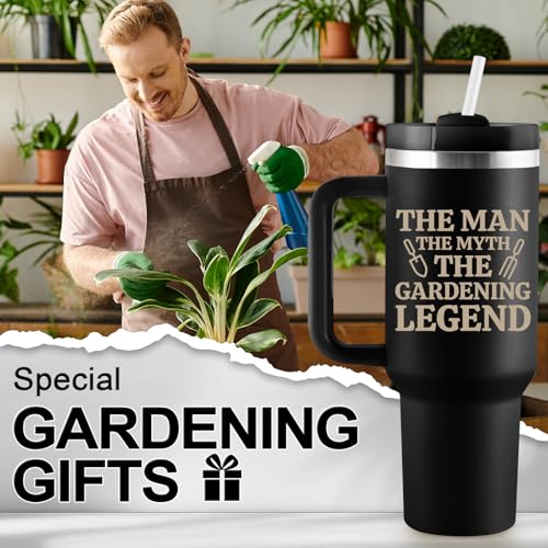 Gardening Gifts for Men - Gifts for Gardeners Men - Plant Lover Gift for Man, Dad - The Man The Myth The Gardening Legend - 40oz Insulated Tumbler with Handle & Straw by ROSTANTEN - Used condition - US$13.47