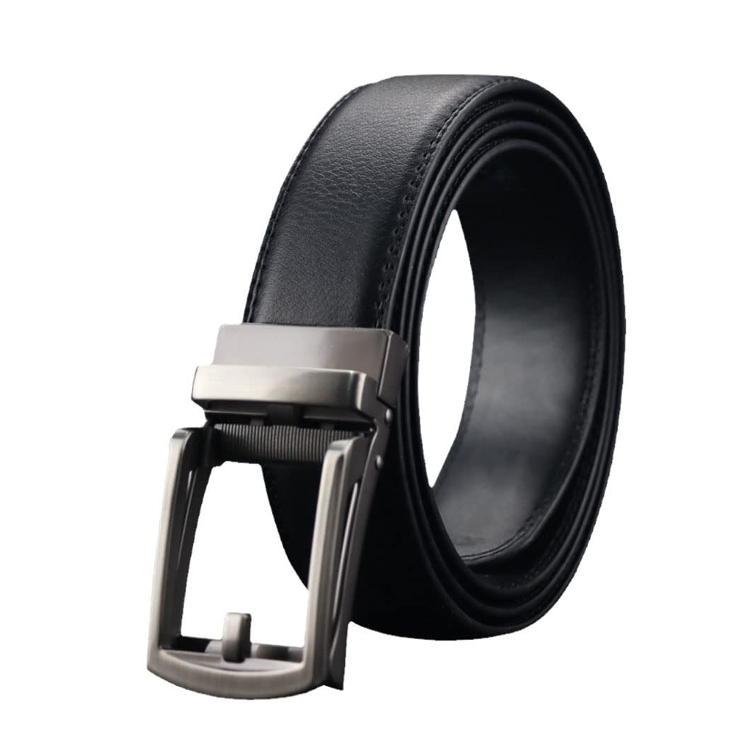 Cinturones para hombre, hebilla automática, correa de cuero de lujo para hombre, cinturón de vestir casual, Plateado-negro, 110