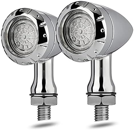 KICRY Motorcycle LED Turn Signals Bullet Blinker Heavy Duty Indicator Lights Amber Lens Universal for Harley Davidson Honda Yamaha Suzuki Kawasaki (Chrome-4wire)