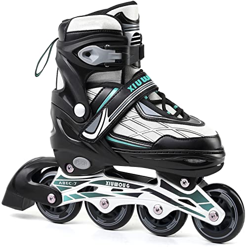 XIUWOUG Kinder Mädchen Herren Damen Inliner | ABEC-7 Rollschuhe verstellbare Inlineskates Größe 31-42 Unisex Fitness Skates für Erwachsene Rädern Jungen Anfänger (Blue, L (39~42))