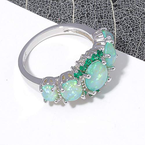 Cinily Silver Plated Green Opal Emerald Gemstone Ring Size 7 #TOP7