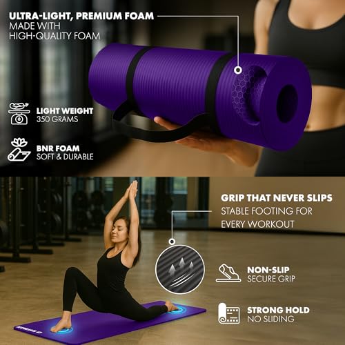 KAYMAN Exercise Yoga Mat Non Slip - Purple, 183 x 60 cm | Best Training & Workout Mat for Yoga, Pilates, Gymnastics, Stretching & Meditation | Eco Friendly Exercise Mat for Home with Carrying Straps - Image 3