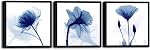 Wieco Art Fleurs abstraites bleues 3 Panneaux Giclee Canvas Imprimes Mur Art Photos modernes Artwork pour salon Chambre et décorations de maison