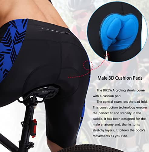 Men's Bike Shorts 3D Padded Cycling Road Biking Underwear Mountain Riding Biker Bicycle UPF 50+ Cycle Shorts Zipper Pockets(Black/Blue Arrow,XL) by Bikewa - Used condition - Image 2