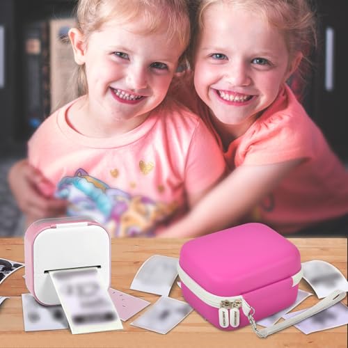 Image of ANKHOH Label Maker Case for Memoking T02 / for Phomemo M02 / M02S / M02 Pro / Q30S / for Ponek Mini Pocket Printer, Portable Sticker Printer Storage Holder Organizer Bag Paper&USB Cables, Box Only (Rose)
