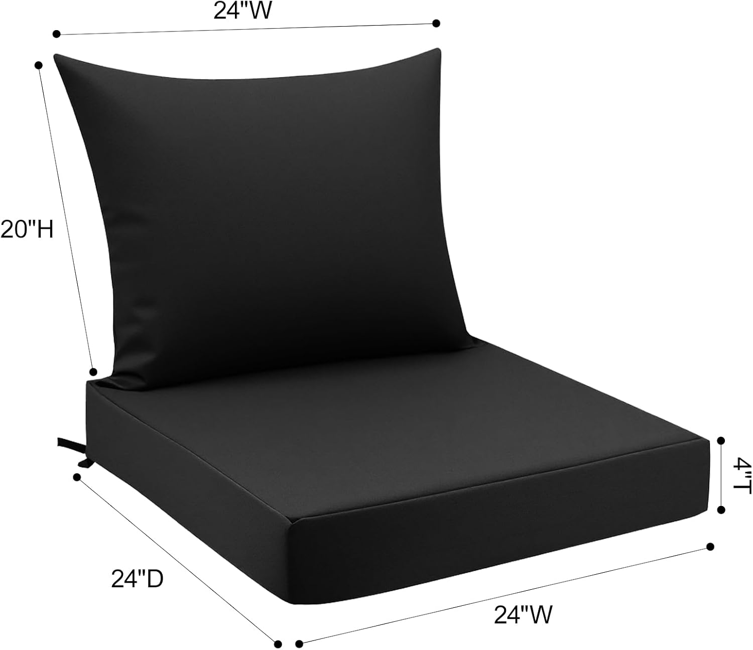 GUHER Outdoor Deep Seat Cushion Set 24 x 24 Inch Waterproof & Fade-Resistant Patio Furniture Cushions with Removable Cover for Outdoor Chair Sofa,Black