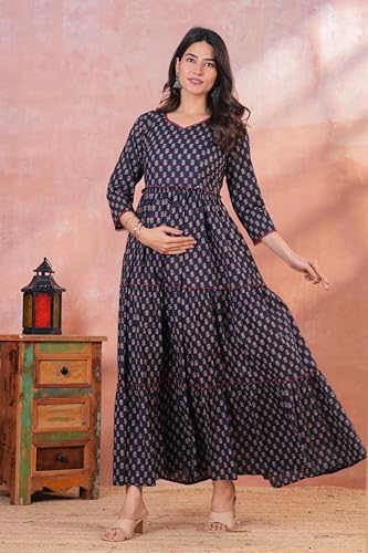 Image of Dhruvi Women's Rayon Anarkali Maternity Dress & Feeding Kurti with Zippers