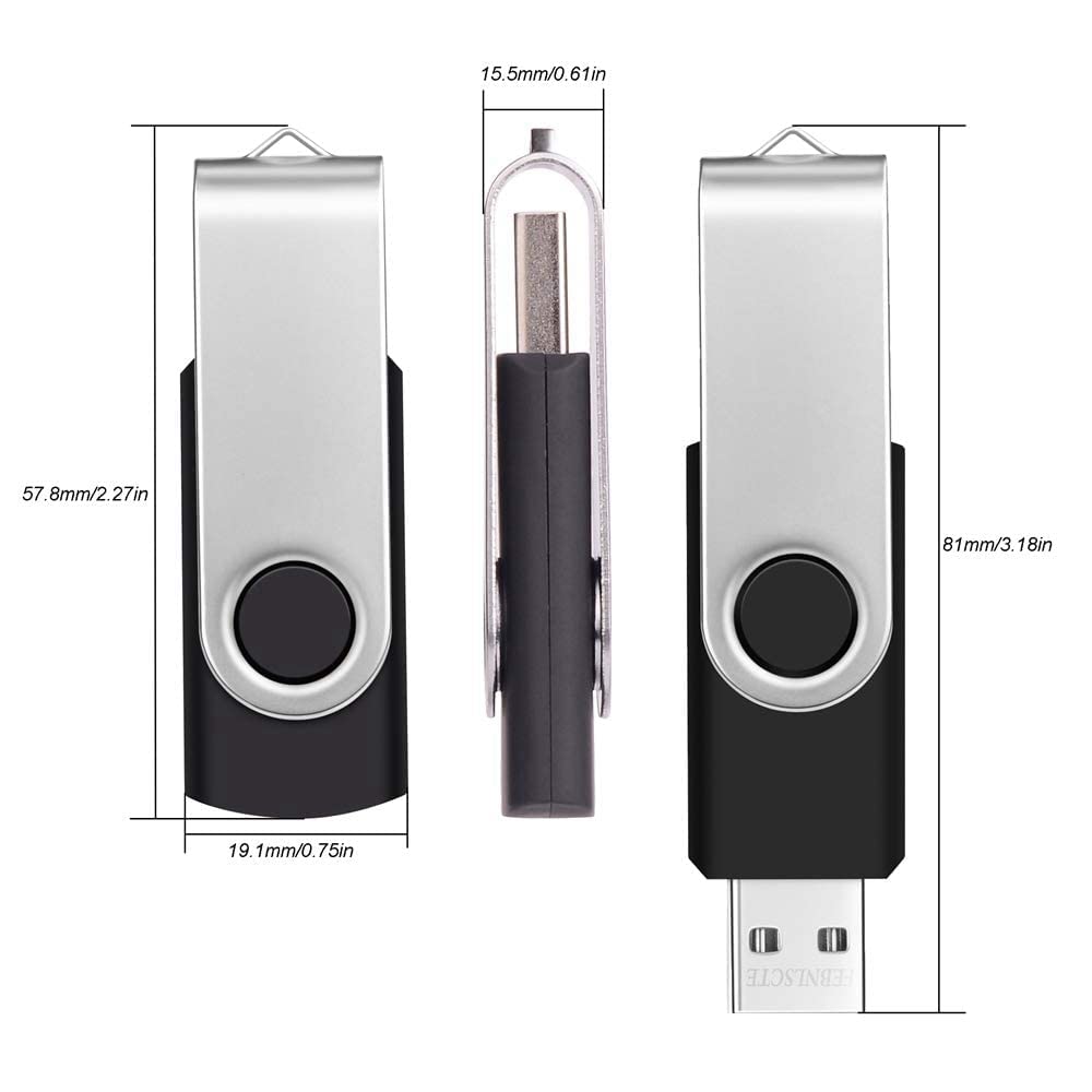 FEBNISCTE Pamięć Flash, 32 GB, opakowanie 10 sztuk, pendrive, 32 GB, pamięć USB 2.0, obrotowa, czarna, pamięć USB, do przechowywania danych, pendrive z 10 szt. wielokolorowymi przewodami