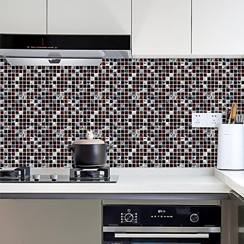 Baldosas Adhesivas Mosaico Gris Marrón Suelo Vinilo Autoadhesivo Vinilo Impermeables Panel Revestimiento Ducha para Baño Cocina Gabinete Muebles Decoración Azulejos Adhesivos 20x20cm /10 Piezas
