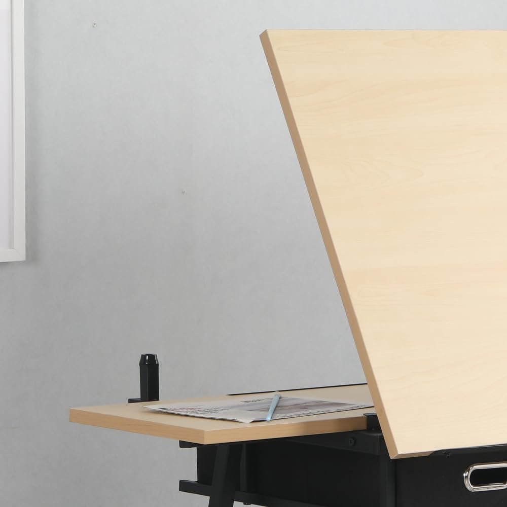 Adjustable Drawing Drafting Table Desk with 2 Drawers for Home Office and School with Stool(Wood) (White Oak)