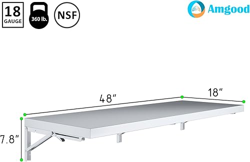 Miniatura 3 de AmGood Estante de pared plegable de acero inoxidable de 18 x 48 pulgadas  Certificado NSF  Camión de alimentos  Cocina, restaurante, garaje,