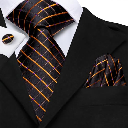 Image of Dubulle Silk Ties Set for Men Formal Paisley Striped Necktie Pocket Square Cufflinks 3PCS Sets Wedding Business Party