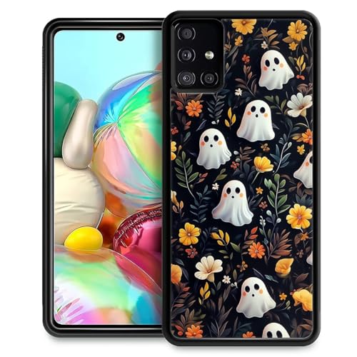 TAMEFOX Compatible with Samsung Galaxy A51 Case,Halloween Flower Ghost Slim Soft Shockproof TPU Protective Cover Case for Samsung Galaxy A51