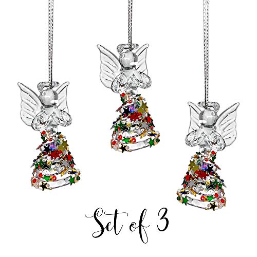 Angel Ornaments - Set Of 3 Spun Glass Angels With Confetti Glitter Dresses - Glass Christmas Ornament Sets - Angel Figurines #TOP1