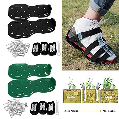 Garden Lawn Aerator Spikes Shoes Garden Tools Loose Soil Shoes Ripper Aerating Lawn, 4 Adjustable Straps Lawn Aerator Machine (Green)