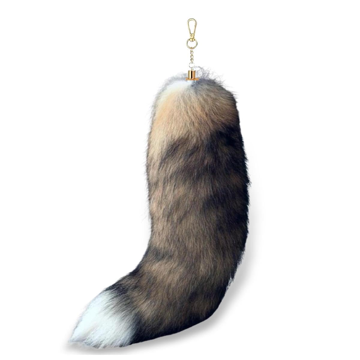 Huge Real Fox Tail Fluffy Fur Keychain Cosplay Tails Charm Accessories Handbag Tassel Ring Key Chain (gold
