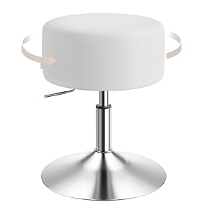 WOLTU Taburete Maquillaje Redondo Giratorio de Altura Ajustable 54-69 cm, PU para Tocador, Dormitorio, Oficina en Casa y Salón, Blanco, BH14ws-1