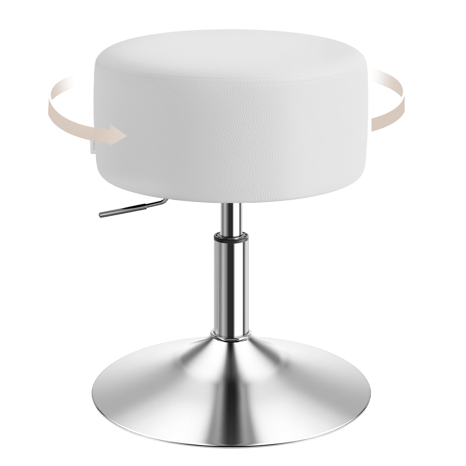 WOLTU Schminktisch Hocker, Schminkstuhl, Barhocker Rund, Höhenverstellbar, 360° Drehbar mit Verdickter Polsterung, Kunstleder Bequemstuhl für Schminktisch, Schlafzimmer, Esszimmer, Weiß