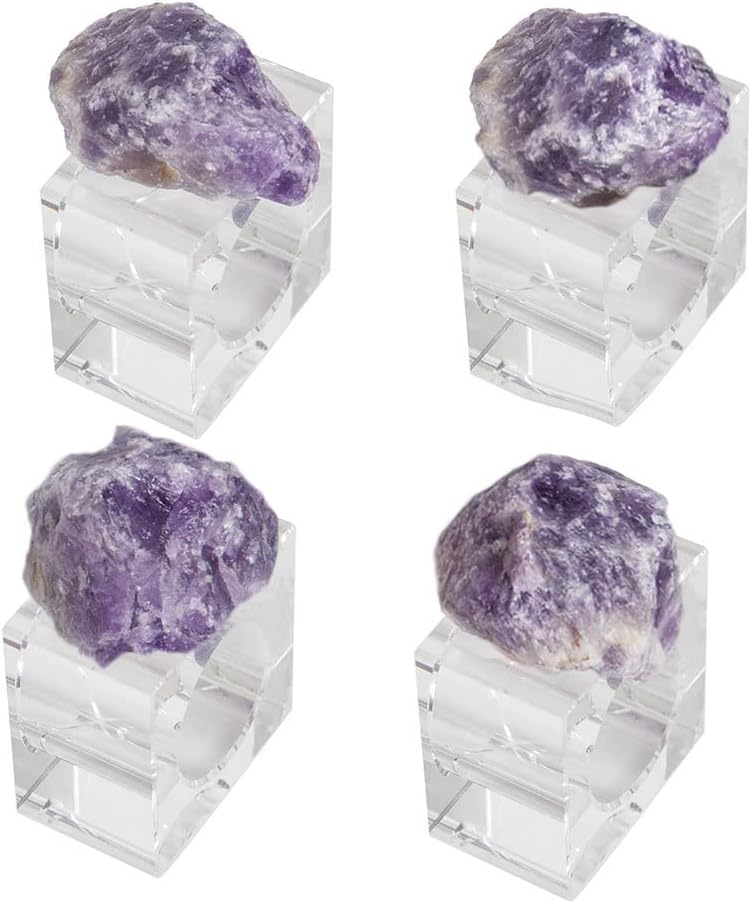 JIC Gem Natural Amethyst Napkin Rings Set of 4 Healing Crystal Glass Square Napkin Ring Holders for Dining Table Wedding Festival Gifts Decoration