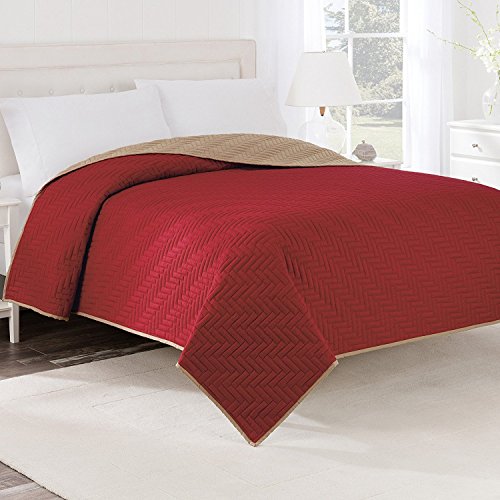 Image of Martex Solid Reversible Coverlet, Full /Queen, Ceil Blue /Khaki