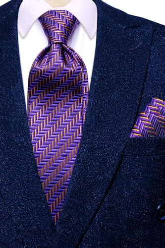 Image of Dubulle Mens Paisley Floral Silk Tie for Men Striped Necktie and Pocket Square Cufflinks Set Wedding Business