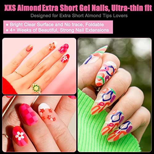 Hrcprd Extra Short Almond Gel X Nails, Xxs Almond Soft Gel Full Cover Nail Tips For Soak Off Extensions, 600Pcs Pre-Buff Half Matte Shaped Short Press On False Nail Tips For Salons And Diy Nail Art At Home #TOP15