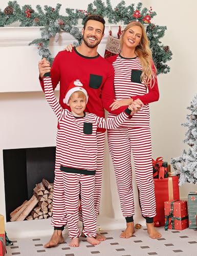 iClosam Matching Family Pajamas Set Striped Christmas Pajamas Sleepwear Long Sleeve Pullover Dad Mom PJs4