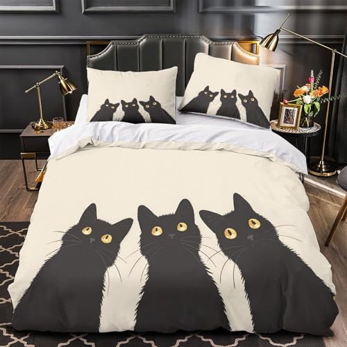 Housse de couette chat noir en microfibre résistante parure de lit de qualité supérieure - 2