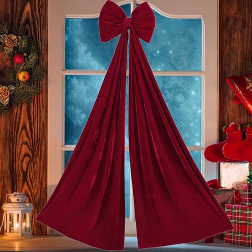 Lazos de terciopelo rojo de estilo vintage para adornos de navidad elegantes en el porche 5