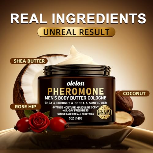 OLELON Pheromone Body Butter for Men, Cologned Body Skin Cream with Shea & Cocoa & Coconut & Sunflower, Long-Lasting Refresh, Deep Hydration, Non-Greasy, Alcohol-Free, All-Day Fragrance