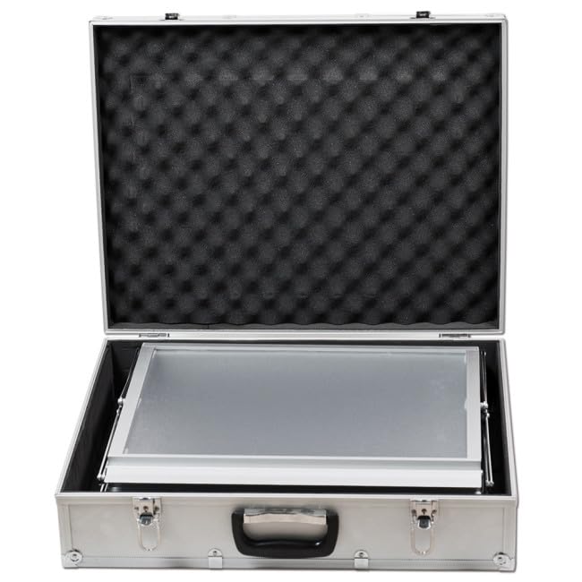 Prospektständer FALTBAR 6 x DIN A3 aus ALU/ACRYL. Inkl. ALU-TRANSPORTKOFFER. Bodenprospektständer Falt-Prospektständer silber Hochformat