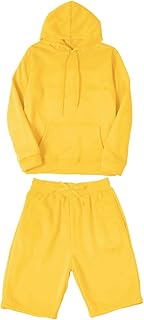 DDDHL Conjunto de moletom masculino 46r moda casual cor combinando duas peças com capuz bolso com cadarço pulôver calça, Amarelo, XG
