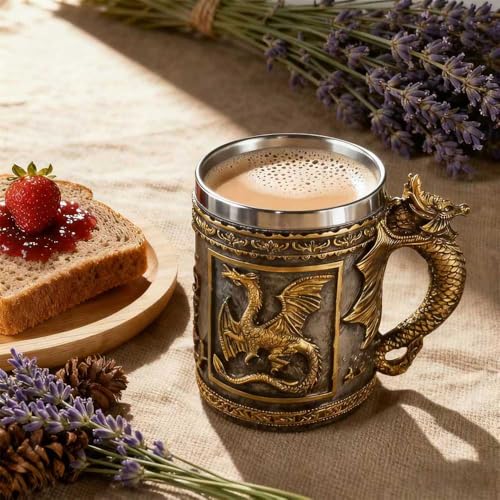 Taza medieval dragón de acero y resina 14oz miniatura 2