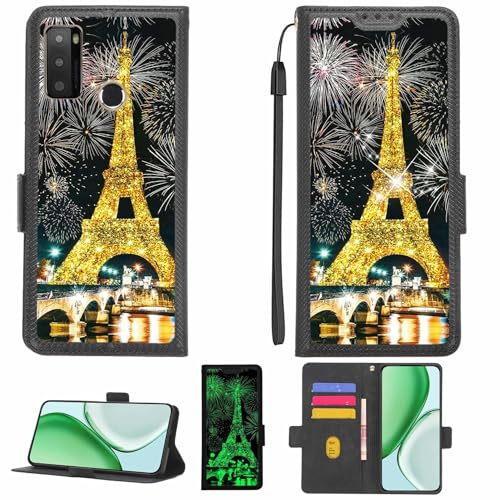 Aroepurt Case Compatible for Multilaser Multi G MAX 2 SE Phone Case Flip Cover [with Tempered Glass Screen Protector][RFID Blocking][Gold Glitter+Luminous] LPT-TT