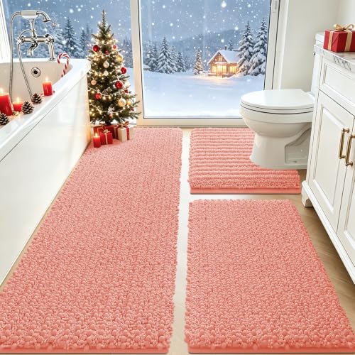 ACCUMTEK Ensemble tapis salle bain corail extra grand 3 pcs
